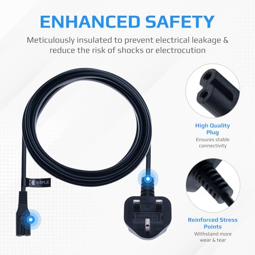 2 Pin Mains Power Lead Fig Figure 8 Cable Compatible with PS4 PS5 Xbox Samsung Toshiba Panasonic JVC Philips LG Sharp Sony TV Canon Pixma HP Brother Printer Asus Toshiba Laptop Charger UK Wall Cord 2m - 3