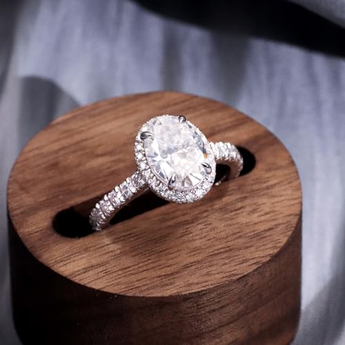3.0 Carat Oval Moissanite Engagement Ring, S925 Sterling Silver, 18K White Gold Plated, GHI Color VVS Clarity4