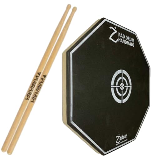 Pad Estudo Bateria 12 Polegadas Hand Made Zaidan's + Par Baquetas Vanguarda 6a