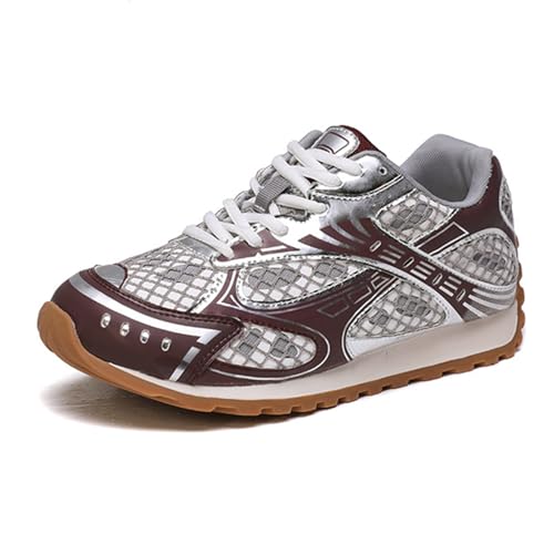 Women's Fashion Platform Oxford Trainers - Casual Lace-Up Lightweight Autumn Sneakers with Color Matching Trend, Slimming, and Versatile Flats Shoes,Red-38