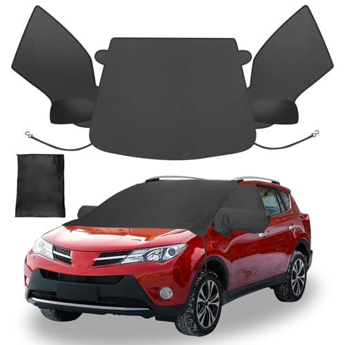 Image of All Weather Windshield Cover for Ice and Snow with Side Window and Rearview Mirror Covers,Compatible with Toyota 600D Oxford Fabric Waterproof Frost Guard Protection Cover for RAV4 2013-2018
