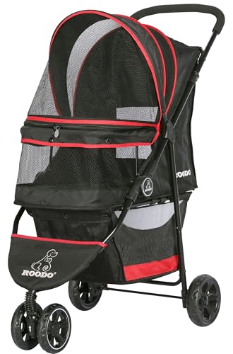 ROODO Escort 3 Wheel Dog Cat Pet Stroller for Small/Medium Dogs Cats Best Lightweight Foldable Portable Compact Jogger Travel All Terrain Pet Gear System Puppy Doggie Bunny Kitty Stroller(Black)