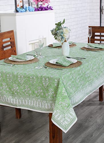 Ridhi Tablecloth 100% Cotton With Indian Hand Block Print, Washable 80"X120" Rectangle Table Cloths For Kitchen Dining Tabletop Decoration, Picnic, Events, Parties, Weddings, Pear Green #TOP2