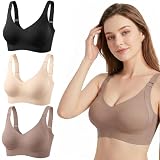Bsmkd Brasier Mujer sin Varilla, 3PCS Bra Push Up con Escote en V Profundo Cobertura Total sin Alambres para Uso Diario (l)