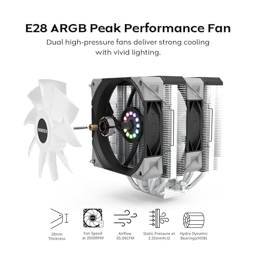 Image of MONTECH NX600 ARGB Dual-Tower CPU Air Cooler with 6 Heatpipes & Premium Top Cover | 28mm E28 ARGB Premium Fan | Soldered Copper Base | Superior Heat Dissipation | All Intel & AMD Socket Support |Black