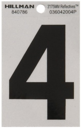 The Hillman Group 840786 3-Inch Black on Silver Reflective Square-Cut Mylar House, Number 4