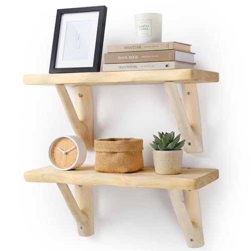Floating Shelves for Wall, Set of 2 Live Edge Solid