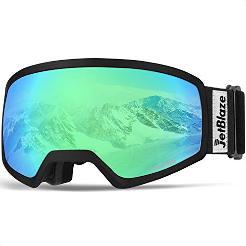 JetBlaze Ski Goggles, Dual Layers Lens Anti-Fog UV Protection Spherical Snow Goggles