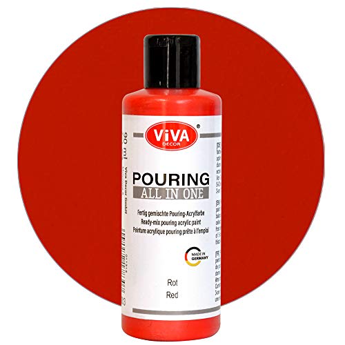 Viva Decor Pouring All in One (Rot, 90 ml) fertig gemixte, gebrauchsfertige, flüssige Pouring Acrylfarben, kein Mischen erforderlich, für Leinwand, Glas, Holz und Steine - Made in Germany