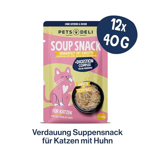 Pets Deli Katzensuppe Huhn – Getreidefrei mit Präbiotika für eine gesunde Verdauung – 12 x 40g