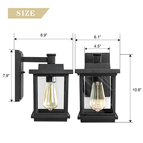Laluz Rectangle Porch Lights Outdoor, A03156 Farmhouse Weather-Proof Exterior Light Fixture With Clear Glass, Anti-Rust Outdoor Wall Lantern In Matte Black Finish For Front Door, Patio, Yards, Garage #TOP3