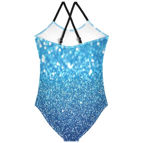 Pigsaly Girls One Piece Swimsuits Cyan Aqua Gradient Flashing Glitter Kids Cross Back Swimwear Beach Sport Bathing Suit 3T2