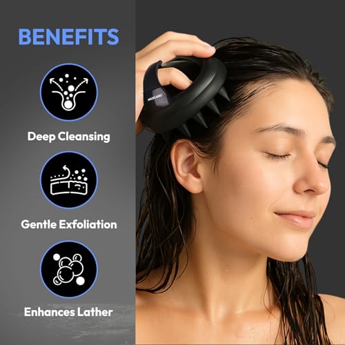 Image of MildCares Silicone Body Scrubber & Scalp Massager for Men & Women | Cleanses, Exfoliates & Removes Dead Skin | Super Soft Silicone Bristles for Both Body and Hair | Soft Bristles for Skin & Scalp Cleansing - Set of 2
