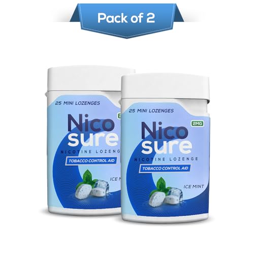 Image of Nicosure Nicotine Lozenges Container Pack-2mg-Pack of 2-50 Lozenges|Tobacco Control Aid|Icemint Flavour|Aids in Quitting Tobacco|Sugar-free|Mini Size Max Flavour