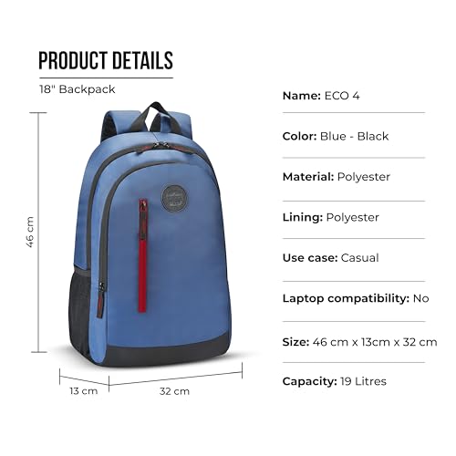 Image of Gear Eco 4 18 inch /19L Medium Water Resistant Daypack | Casual Backpack | Travel Backpack for Men /Women (Blue - Black)
