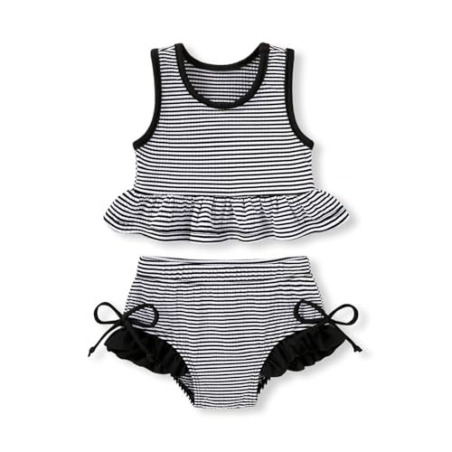 Image of HAPPYMA Baby Swimsuit Toddler Girl Bathing Suit Summer Stripe Bikini Set Beach Two Piece Swim Wear