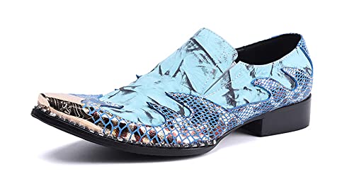 Santimon Men's Dress Shoes Genuine Leather Metal Pointed Toe Tip Tuxedo Business Formal Composite Loafers2