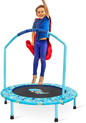 36-Inch Trampoline for Kids Mini Trampoline with Adjustable Handle and Safety Padded Cover Foldable Toddler Trampoline Indoor & Outdoor Rebounder Trampoline for Kids Play and Exercise
