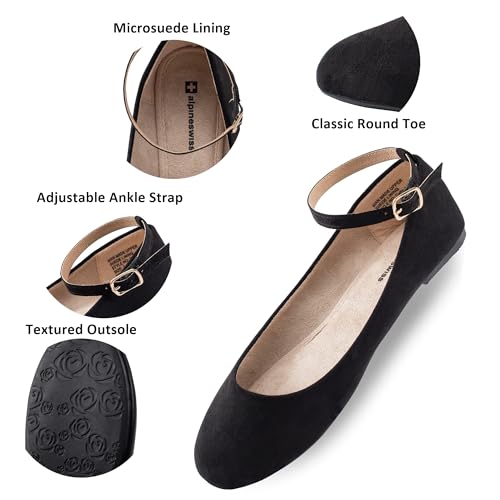 Alpine Swiss Calla Women's Ballet Flats Round Toe Ankle Strap Flat Shoes Casual Wear Lightweight Durable Ballerina Flats Order One Size Up2