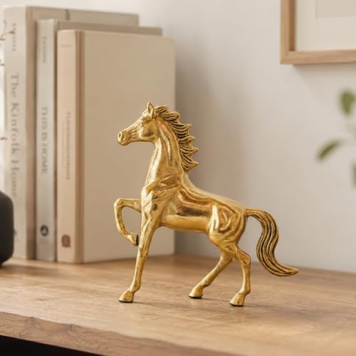 Image of BEHOMA Aluminium Horse Decorative Figurine Showpiece | Gold Finish Decorative Statue | Vastu Fengshui Wedding & Housewarming Elegant Modern Tabletop Art Showpiece | Golden
