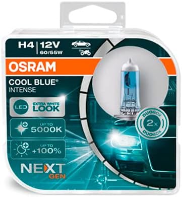 OSRAM COOL BLUE INTENSE H4, +100% more brightness, up to 5,000K, halogen headlight lamp, LED look, duo box (2 lamps)