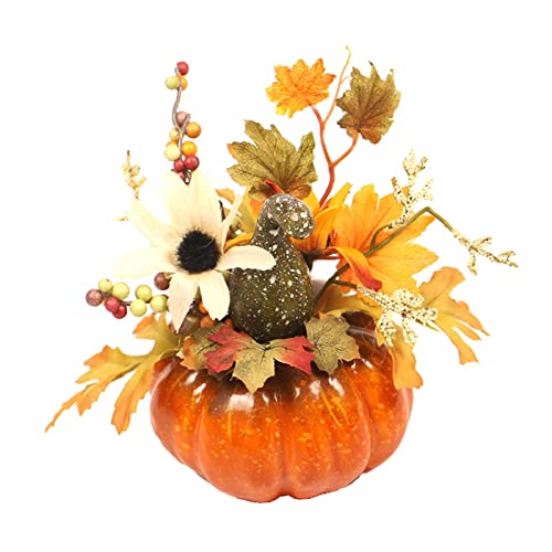 SM SunniMix Déco Automne Intérieur, Décoration Halloween, Citrouille Artificielle avec des Fleurs Ornement Guirlandes Bonsaï Couronnes d'automne Accessoires De Photographie Centre De Table