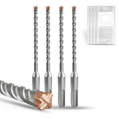 METOTY SDS Plus Hammer Drill Bit 4PC 6mm×160mm, with 4 Carbide Cutting Edges, Head with Coating, Masonry Drill, Hammer Drill, Concrete Drill, for Stone, Concrete, Natural Stone, Brick Wall