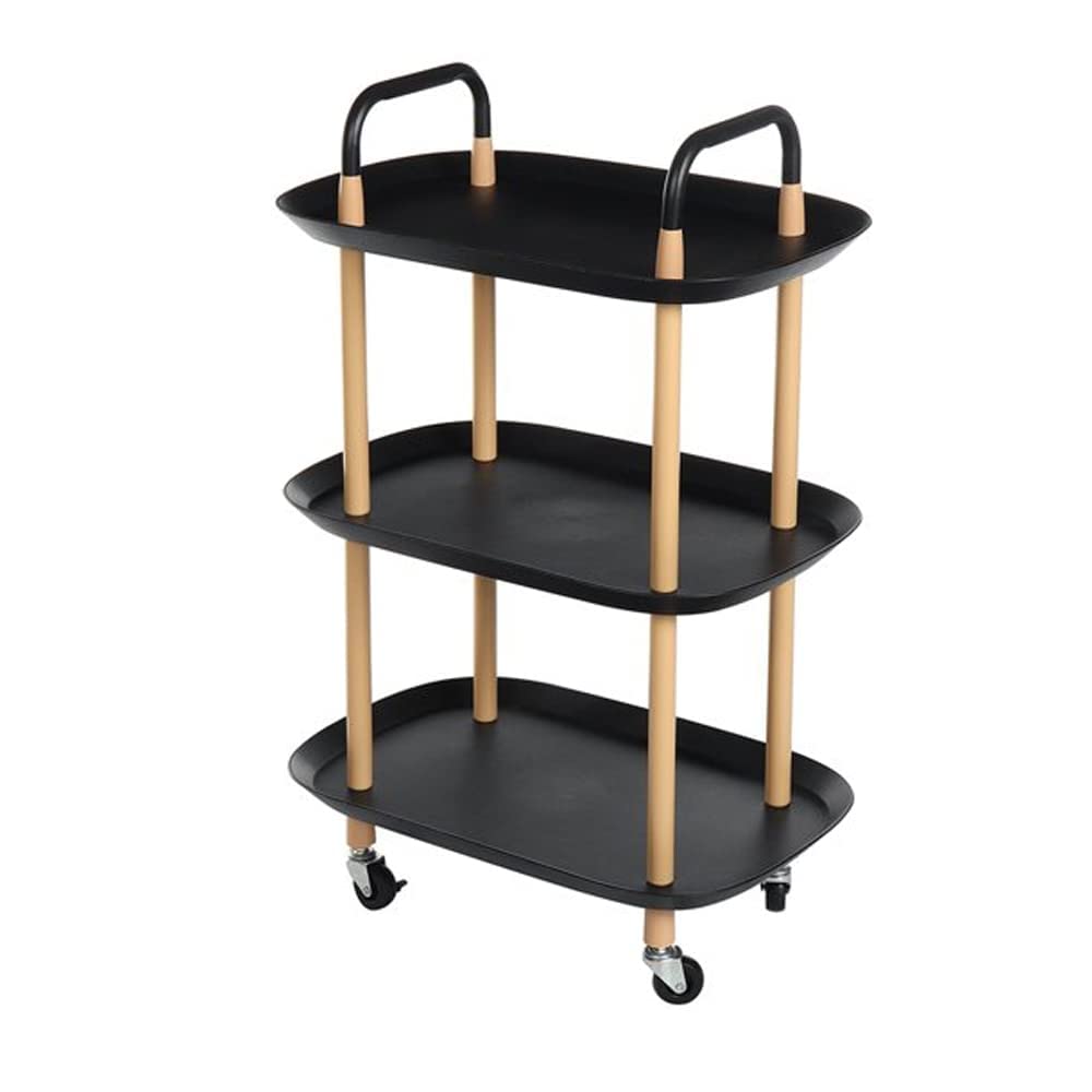 DASNDAS 3 Tier Rolling Cart Utility Rolling Cart Multi-Function Storage Trolley with Handle and Lockable Wheels for Home Kitchen Bathroom Living Room Office Salon