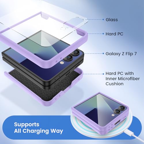 Image of Ruky for Samsung Galaxy Z Flip 7 Case, Hard PC Ultra Slim Shockproof Protective Cover, Support Wireless Charging Girls Women Full Body Covers for Samsung Z Flip 7, Purple