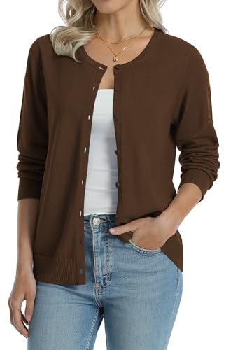 Image of QUALFORT Women's 100% Cotton Lightweight Cardigans Long Sleeve Knitted Button Down Sweater