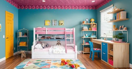 Image of KIDOMATE Mandarin Solid Wood Bunk Bed for Kids with Underbed Storage & Toy Rack | Space-Saving Twin Bed with Guard Rails, Ladder, Safety Design for Boys & Girls Bedroom (Pink, Single Over Double)
