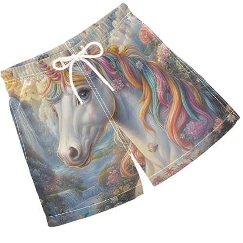 Pigsaly Boys Swim Trunks Unicorn Waterfall Boys Board Shorts Swimsuit Swimwear Summer Bathing Suit XS
