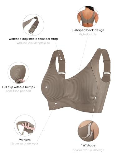 Image of Xcutting Plus Size Bras for Women No Underwire Full Coverage Everyday Bras | wireless,support lift,sagging breast bras for older women large breast,padded seamless,wide strap,sleep t shirt,comfortable