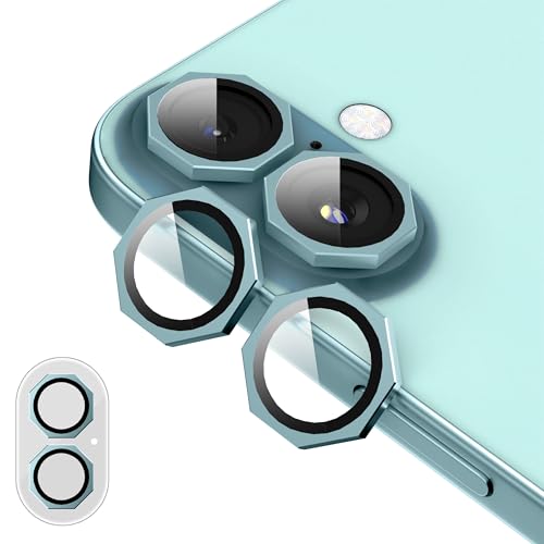 Image of GadgetBite Snaptra Octagon Lens Protector Compatible With iPhone 16 & iPhone 16 Plus - 9H Tempered Glass Camera Cover with Metal Ring, Scratch-Resistant,Camera Lens Protection - Teal