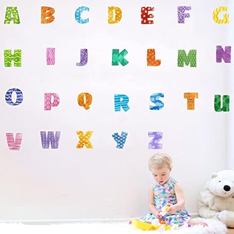 Alphabets Wall Decals ABC Letters for Wall Alphabet Stickers for Kids Room Decor Baby Nursery Wall Decor Stickers Preschool Daycare Wall Decor Glass Door Window Decor Cover