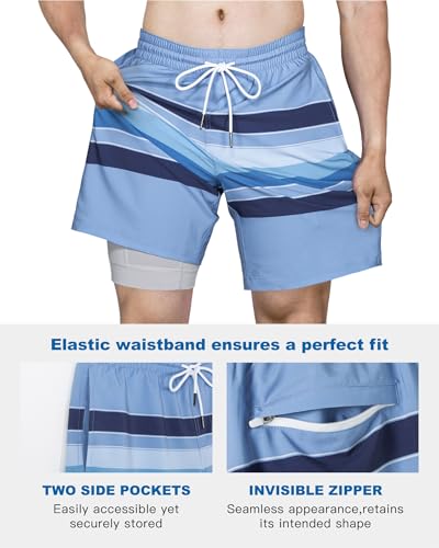 Image of SURF CUZ Mens Swim Trunks with Compression Liner Swim Shorts 7 inch Swimming Trunks Stretch 7 Inch Swim Suits Quick Dry