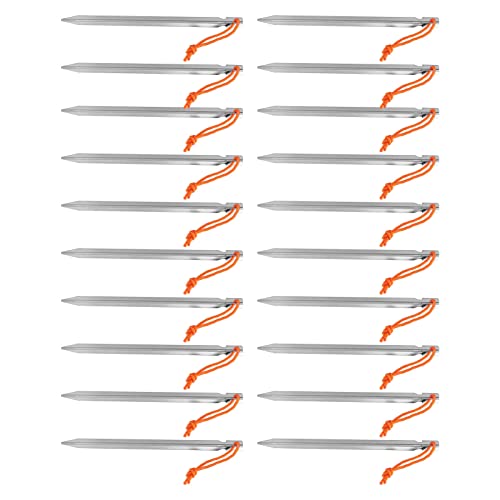 20pcs Tent Stakes, 7075 Camping Aluminum Alloy 9in Tent Pegs Heavy Duty Tent Peg with Ropes for Outdoor Camping Canopy(Silver White)