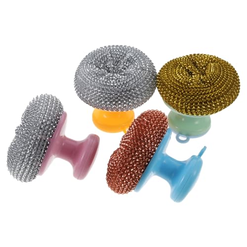Healeved 5sets Kitchen Wire Brush Metal Sponge and Handle for Pot Washing Grill Cleaning and Pan Scrubber for Cleaning Tasks