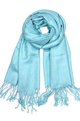 Achillea Soft Silky Solid Pashmina Shawl Wrap Scarf for Wedding Bridesmaid Evening Dress … (Aqua)