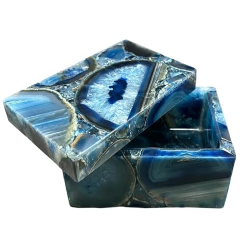 Blue Brazilian Agate Jewelry Box Multi-Purpose Handcrafted Storag...