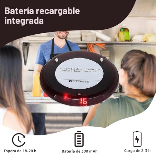 Miniatura 5 de Retekess Td163 Sistema De Llamada Restaurante, 500m Avisadores Hosteleria, 20 Buscapersonas, Fácil Configuración, 300 Mah 20h, 31 Modos De Llamada, Avisadores Clientes Para Café, Bare, Hospitale