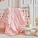 Ruffled Crib Bedding Set Baby Boho Quilted Comforter with Fitted Sheet and Bed Skirt - Cute Soft Breathable Seersucker Ruffled Shabby Chic Bedding Soft Blanket Design - Pink