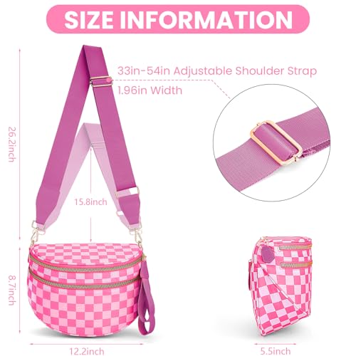 Image of Lushandy Bum Bag Checkered Crossbody Bag Mom Everyday Purse | Roomy Space, Wipe Clean, Wide Strap