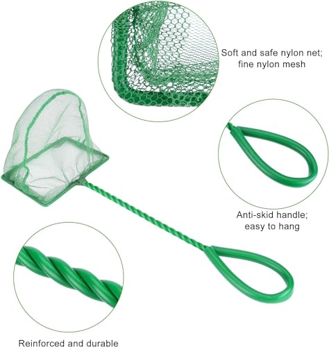Image of Lpraer 4in 5in 6in Aquarium Fish Net Green Fine Mesh Nylon Net Collection with 11 inch Long Handle Square Quick Catch Fish Net for Fish Tank