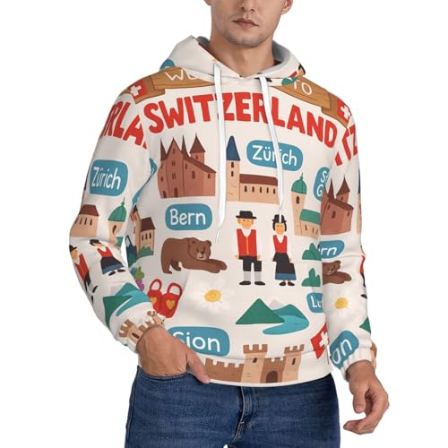 Pull à capuche homme randonnée et voyage imprimé Suisse