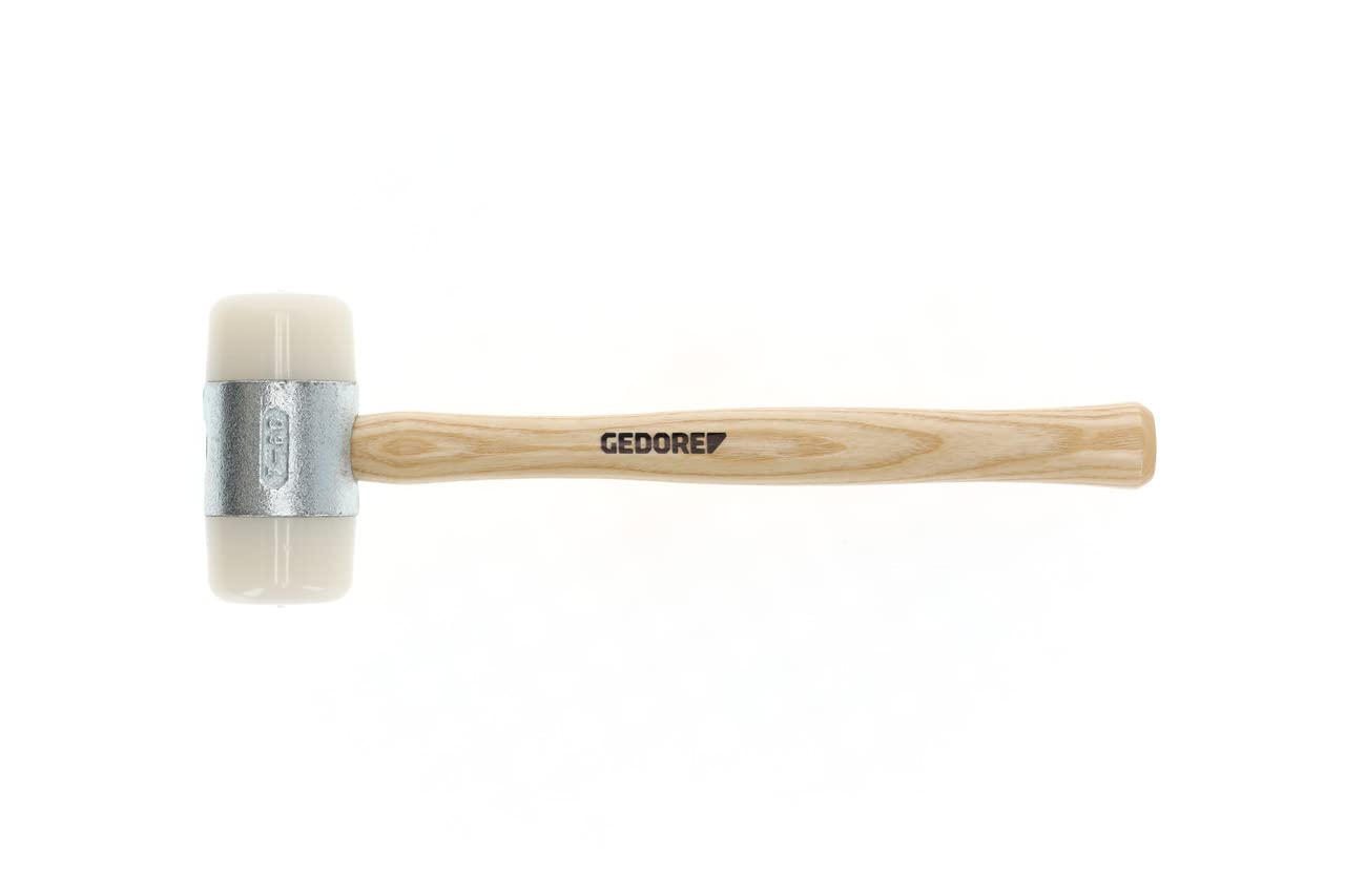 GEDORE Martillo de Nylon con empuñadura de madera, Martillo de cuero, 60 mm de diámetro, Martillo con mango de madera de fresno, Herramienta, Forjado, 225 E-60
