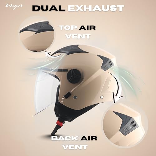 Image of Vega VO-05 Clark ISI Certified Open Face Motorcycle Helmet with High-Impact ABS Shell, UV-Resistant Scratch-Resistant Visor, Comfortable Breathable Inner Padding & Secure Fit - Ivory - L