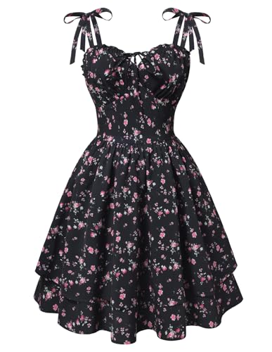 Image of Scarlet Darkness Floral Mini Dress for Women Corset Graduation Sundress