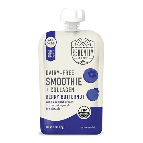 Serenity Kids Baby Smoothie 6+ Months Dairy Free | USDA Organic | Grass Fed Collagen Protein | BPA Free Bag, 6 Pack