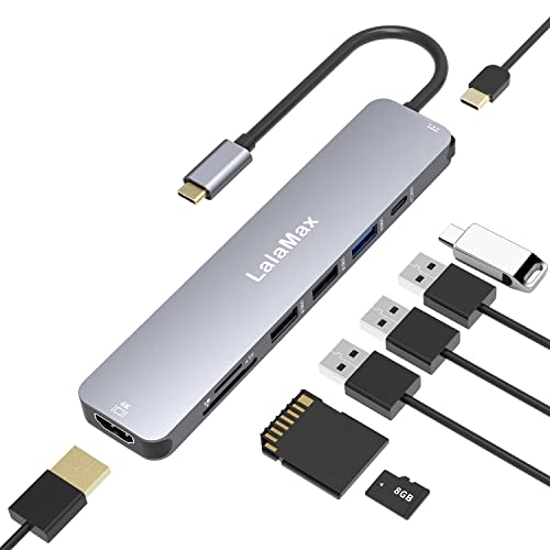 lalamax USB C HUB(8-in-1), USB C to HDMI4K60 SD/TF USB A PD, Compatible with USB C Port, USB C and 3 USB A Data Ports,SD/TF Card Reader for MacBook Pro Inch, MacBook Air and More